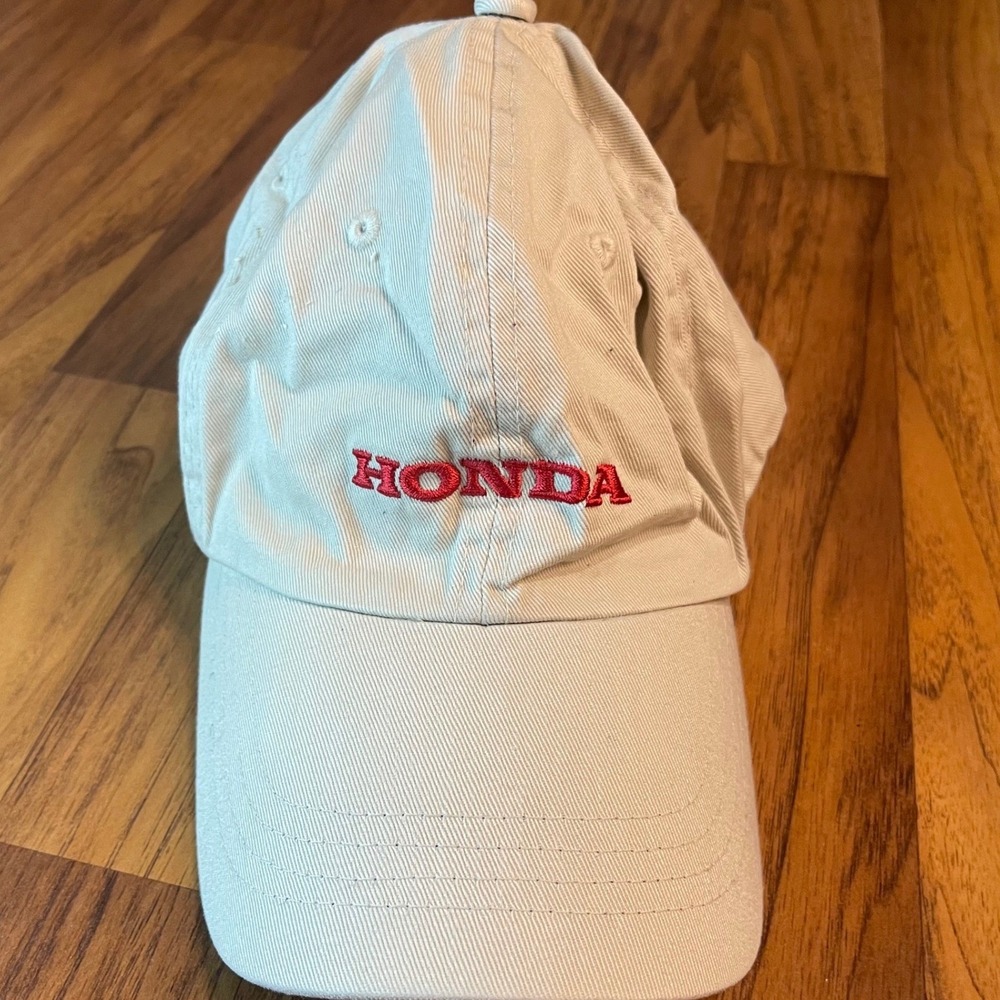 Honda Hat Tan Cotton Twill Baseball Cap Mens OSFA Hit Wear Racing Red Logo Navy